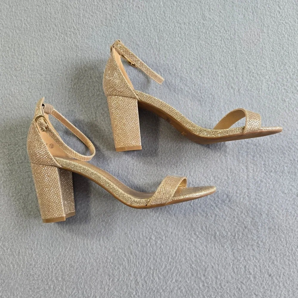 Dream Pairs Block Heel Sandals Womens 7.5 Gold Glitter Ankle Strap Chunky Pump